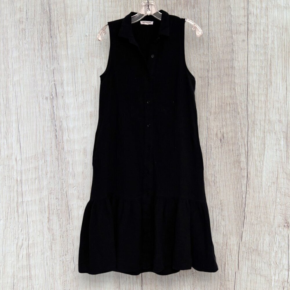 BEACH LUNCH LOUNGE Black Boho Sleeveless Button Front Ruffle Maxi Dress XS